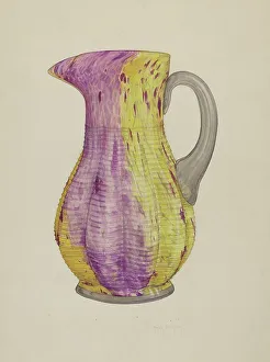 Coloured Prints: Glass Water Pitcher, c. 1938. Creator: Helen Bronson