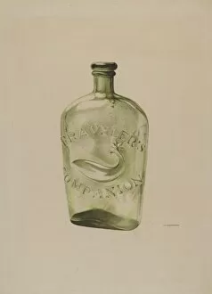 Glass Bottle Collection: Glass Whiskey Flask, c. 1939. Creator: G. A. Spangenberg