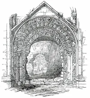 Twelfth Century Prints: Glastonbury Abbey - North Door of St. Joseph's Chapel, 1850. Creator: Unknown