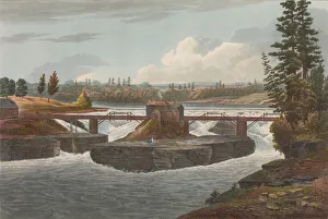 Aquatint Printed In Color With Hand Coloring Gallery: Glenns Falls (No. 6 of The Hudson River Portfolio), 1822. Creator: John Hill