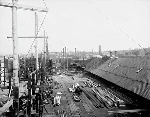 Foundry Prints: Globe Iron Works ship yard, Cleveland, ca 1900. Creator: Unknown