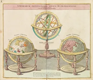 Celestial Sphere Prints: The Globes (From the Grand Atlas of all the World), 1725. Creator: Homann, Johann Baptist