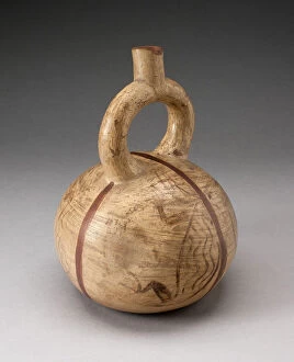 Andean Gallery: Globular Stirrup Vessel with Depicting Abstract Animals, Possibly Overpainted, 100 B.C. / A