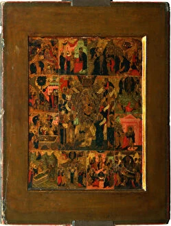 The Glorification of the Virgin (Akathist Hymn to the Most Holy Theotokos), Early 17th cen.. Artist: Russian icon
