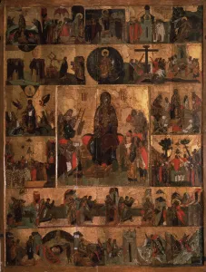 The Glorification of the Virgin (Akathist Hymn to the Most Holy Theotokos), 14th century. Artist: Russian icon