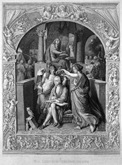 The glorification of Wolfgang Amadeus Mozart, c. 1858. Artist: Fuhrich, Joseph, Ritter von (1800-1876)