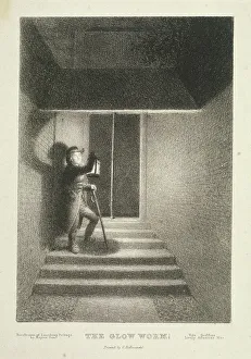 George Hayter Prints: The Glow Worm; a watchman with his lantern in Lansdown Passage, Westminster, London, c1820