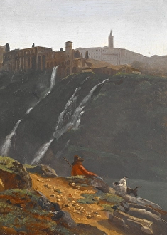 Goatherd Prints: Goatherd Opposite the Falls of Tivoli, about 1817-1819. Creator: Achille Etna Michallon