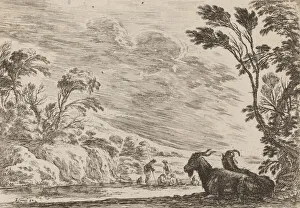 Two Goats Lying Down, 1642. Creator: Stefano della Bella
