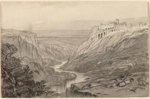 Lear Edward Prints: Goats Resting above a River Gorge (Narni, Italy), 1884 / 1885. Creator: Edward Lear