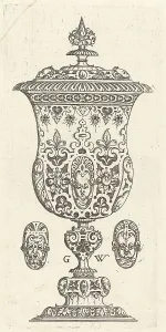 Nurnberger Wechter Der Prints: Goblet with two Masques on lid, published 1579. Creator: Georg Wechter I