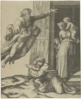 Book Of Genesis Prints: God carried by angels, appearing to Noah and his family