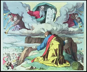 Ten Commandments Collection: God gives Moses the Ten Commandments on Mount Sinai, engraving, 1860
