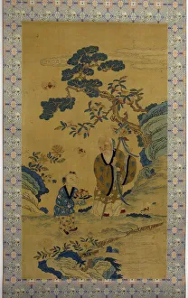 Taoism Prints: God of Longevity (Shoulao) and boy, 19th century. Creator: Unknown