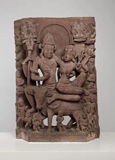 Embracing Gallery: God Shiva Seated in Loving Embrace with Goddess Uma on the Bull Nandi, 9th century