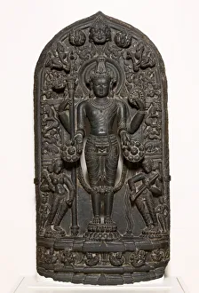Collection: God Vishnu with Goddesses Lakshmi and Sarasvati, Pala period, 10th / 12th century. Creator: Unknown