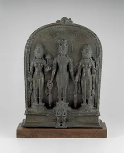 Collection: God Vishnu with Lakshmi and Sarasvati, Pala period, 9th / 10th century. Creator: Unknown