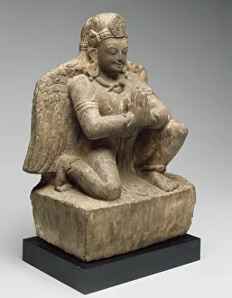 Hindu Prints: God Vishnus Mount, Garuda, Kneeling with Hands in Gesture of Adoration (Anjalimudra)