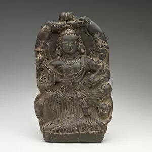 8th Century Collection: Goddess of Abundance Enthroned on Lion and Lustrated by Elephants, 7th / 8th century