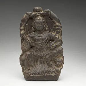 Goddess of Abundance Enthroned on Lion and Lustrated by Elephants, 7th / 8th century. Creator: Unknown