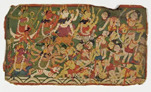 The Goddess Ambika Leads the Mother Goddesses in Battle (recto); Text (verso)... early 18th century Creator: Unknown