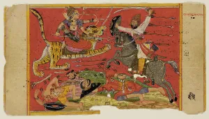 Durga Sapta Sati Prints: The Goddess in Battle (recto); The Goddess with Her Vanquished Foes (verso)