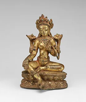 Tibetan Collection: Goddess Green Tara Seated with Hand in Gesture of Gift Giving (Varadamudra), 14th century