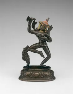 Buddhist Prints: Goddess Vajravarahi Dancing with Chopper (karttrika) and Skullcup (kapala), 15th century
