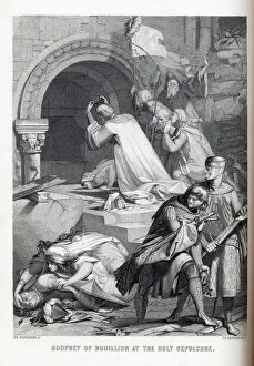 Godfrey of Bouillon at the Holy Sepulchre, 1882. Artist: Deininger, Jacob Friedrich (1836-1880s)
