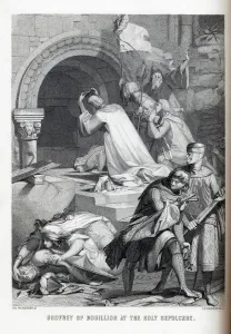 Godfrey of Bouillon at the Holy Sepulchre, 1882. Artist: Deininger, Jacob Friedrich (1836-1880s) Godfrey of Bouillon at the Holy Sepulchre, 1882. Artist: Deininger, Jacob Friedrich (1836-1880s)