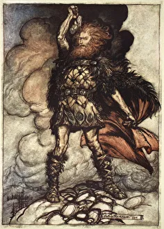 Thunder Prints: One of the Gods, Donner, summons the mist away, 1910. Artist: Arthur Rackham