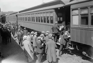 Railway Carriage Prints: Going to Camp Upton, Sept 1917. Creator: Bain News Service