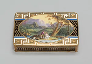 Gold And Enamel Prints: Gold Box with a Scene of Two Figures in a Landscape, Switzerland, c. 1800 / 10