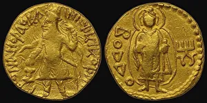 Gold Coin, Kushan. Obverse: Kanishka I. Reverse: in Bactrian script Buddha (boddo). Artist: Numismatic, Ancient Coins Gold Coin, Kushan. Obverse: Kanishka I. Reverse: in Bactrian script Buddha (boddo). Artist: Numismatic, Ancient Coins