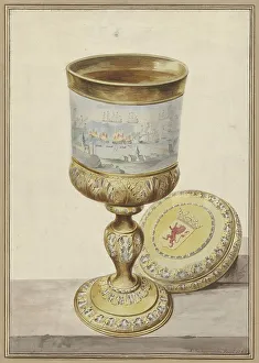 Chatham Kent England Prints: Gold cup with lid, given to Cornelis de Witt on the occasion of the journey to Chatham