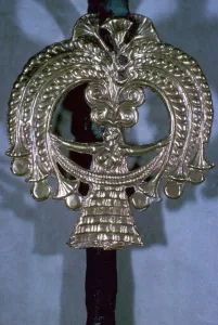 Mycenae Prints: Gold head of a Mycenaean silver pin, 16th century