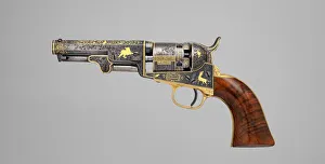 Revolver Prints: Gold-inlaid Colt Model 1849 Pocket Revolver (serial no. 63306), American, Connecticut, ca