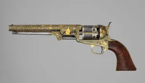 Pewter Prints: Gold-inlaid Colt Model 1851 Navy Revolver (serial no. 20133), with Case and Accessories