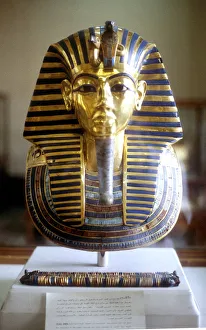 14th Century Bc Prints: Gold and lapis lazuli funerary mask of Tutankamun, King of Egypt, mid 14th century BC