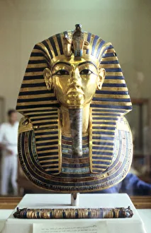 14th Century Bc Prints: Gold and lapis lazuli funerary mask of Tutankhamun, King of Egypt, c1323 BC