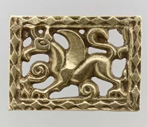 Gryphon Collection: Gold Openwork Belt Mount, Avar, 700s. Creator: Unknown