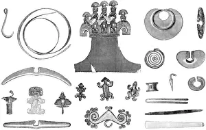 Peru Prints: Gold ornaments from the graves of the Incas of Peru, 1883. Creator: Unknown