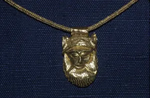 Caere Prints: Gold Pendant of Satyrs Head from Caere, Etruscan Jewellery, c500 BC