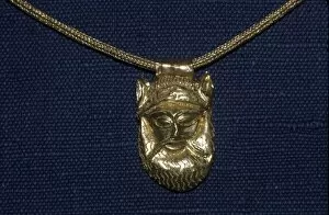 Caere Gallery: Gold Pendant of Satyrs Head from Caere, Etruscan Jewellery, c500 BC