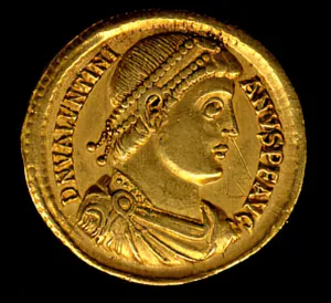 4th Century Prints: Gold Solidus of Valentinian I (364-75), Byzantine, 364-375. Creator: Unknown
