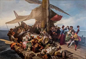 Carnival Prints: Goldoni fleeing Rimini (La Barca dei Comici)