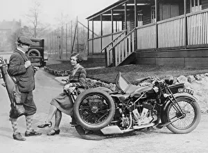 Sidecar Prints: Golfers with a 1939 AJS and sidecar, (c1939?)