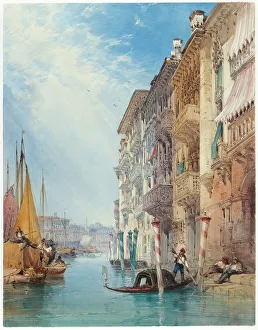 Gondolieri Prints: A Gondola on the Grand Canal, Venice, 1866. Creator: William Callow
