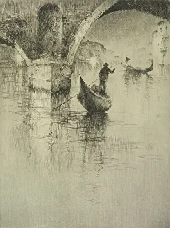 Gondolas Prints: The gondolier, c.1928. Creator: Sydney Mackenzie Litten