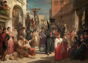 Bystanders Prints: Good Friday Procession in Seville, 1885. Creator: Nicaise de Keyser